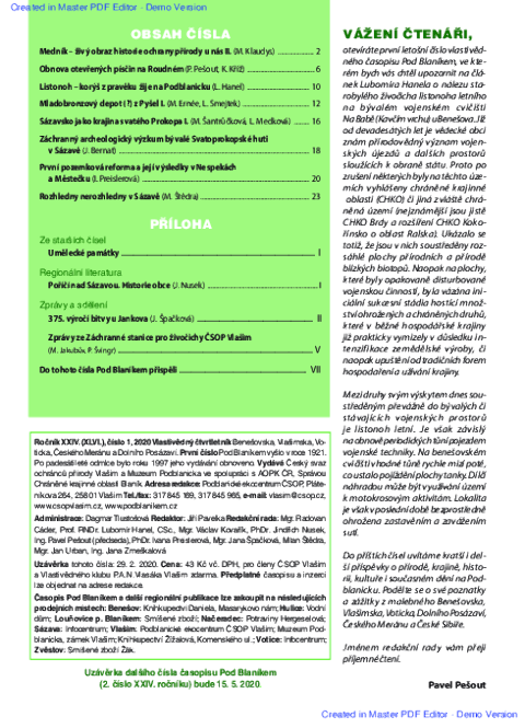 Obsah časopisu Pod Blaníkem č. 1/2020